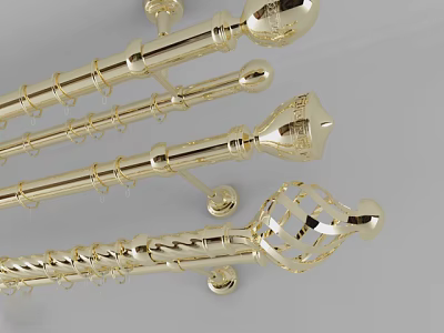 Elegant Golden Curtain Accessories With Decorative Rods And Premium Hooks 3d model