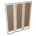 Three Panel Room Divider With Grid Pattern And Brown Frame For Home Interior Decoration 3d model