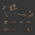 Scattered Animal Skeletons with Deer Antlers and Multiple Bone Structures on White Background