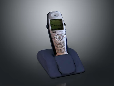 Vintage Mobile Phone On Charging Dock With Illuminated Screen And Classic Numeric Keypad 3d model