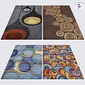 Stylish Square Rugs With Various Colorful Circular Patterns And Modern Designs 3d model