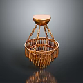 Golden Chandelier Featuring Round Base With Chains And Circular Frame Hanging Slender Decorative Strips