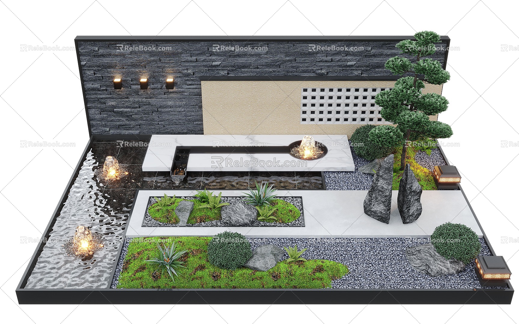 Modern Waterscape Wall Courtyard Waterscape Water Landscape Wall Landscape Plants model