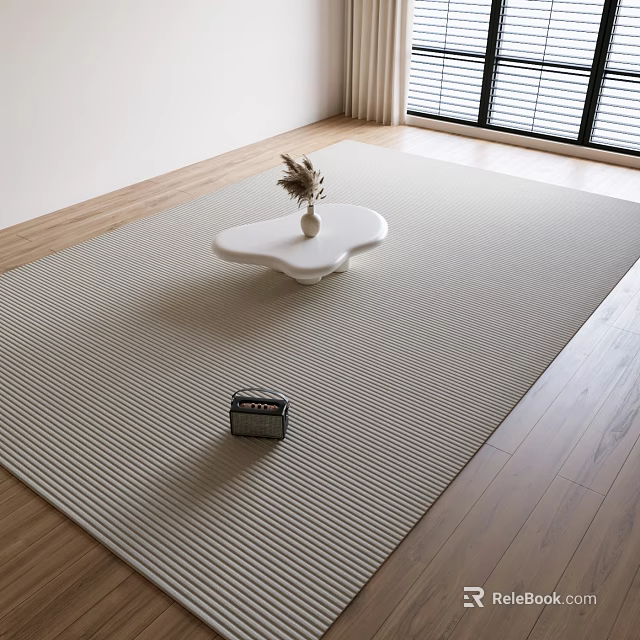 Modern Living Room With Striped Square Rug And Unique Coffee Table 3d model 