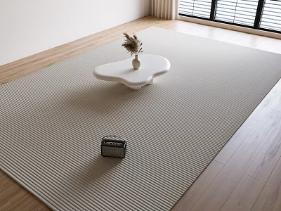 Modern Living Room With Striped Square Rug And Unique Coffee Table 3d model