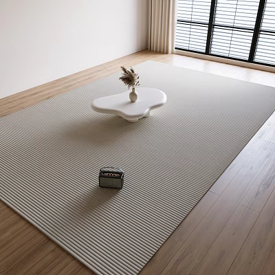 Modern Living Room With Striped Square Rug And Unique Coffee Table 3d model