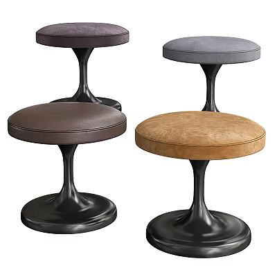 Modern Design Bar Stools With Brown Gray Beige Leather Upholstered Seats And Black Metal Bases 3d model