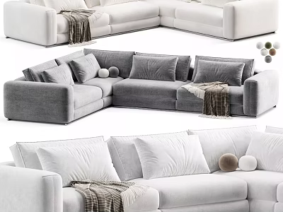 Modern Casual Sofa Set With White Gray Plush Pillows Throw Blanket And Decorative Balls 3d model