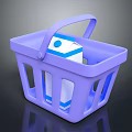 Purple Shopping Basket With Milk Carton For Daily Household Supplies