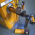 Yellow Commercial Industrial Equipment With Control Panel And Attached Cylindrical Accessory