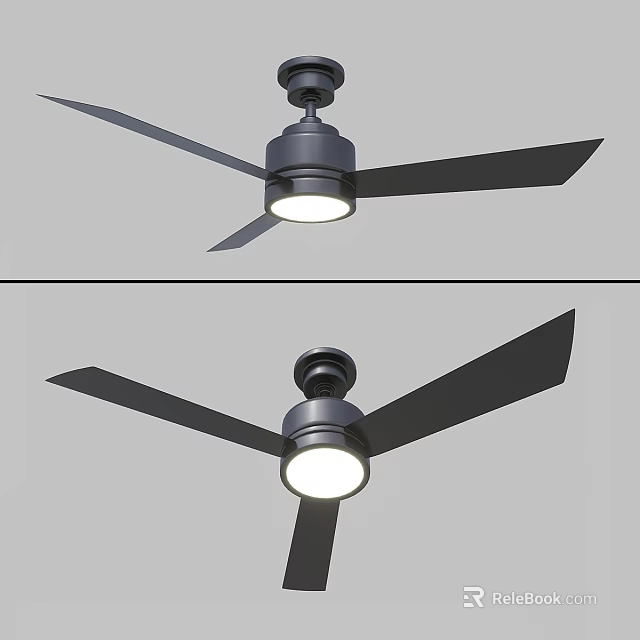 Modern Ceiling Fan With Black Blades And Integrated LED Light Fixture Metal Design 3d model 