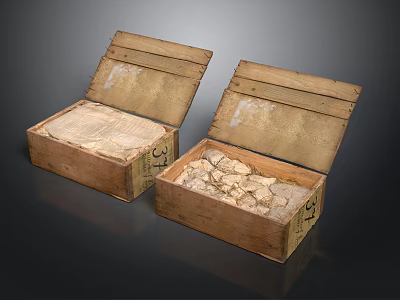 Two Open Wooden Storage Boxes With Interior Items For Home Organizing 3d model