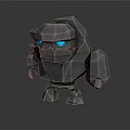 Low Poly Stone Robot Character With Glowing Blue Eyes And Rigid Body Features