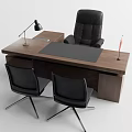 Modern Executive Office Desk with Wooden Top Black Leather Chair Lamp Mat and Side Chairs