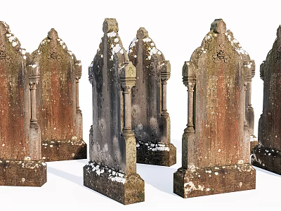 Ancient Stone Wood Tombstones With Carved Details And Snow Covered Surfaces 3d model