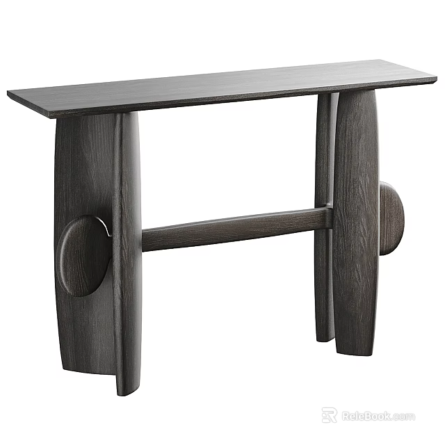 Modern Dark Wooden Functional Desk With Unique Leg Structure And Sleek Design 3d model 