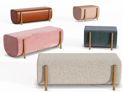 Modern Sofa Benches In Multicolor Velvet Leather And Fabric With Metal Legs 3d model