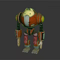 Red Mechanical Robot Character With Yellow Shoulders And Blue Feet Design