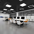 Modern Multi Level Parking Garage Interior With Yellow Columns Glass Curtain Walls And Parked Cars
