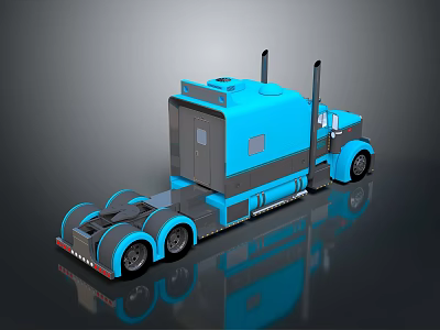 Blue Heavy Duty Truck With Modern Cab Dual Exhaust Pipes And Shiny Wheels 3d model