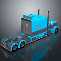 Blue Heavy Duty Truck With Modern Cab Dual Exhaust Pipes And Shiny Wheels