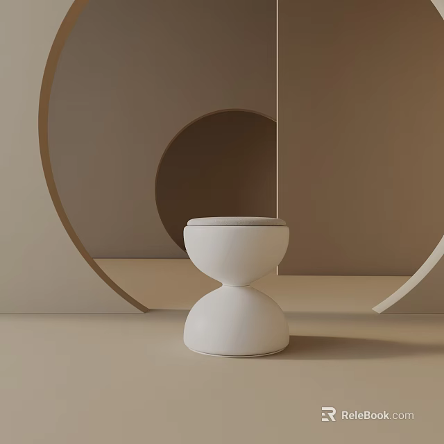 White Modern Minimalist Side Table with Round Stacked Design and Brown Decorative Elements 3d model