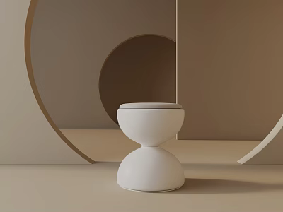 White Modern Minimalist Side Table with Round Stacked Design and Brown Decorative Elements 3d model