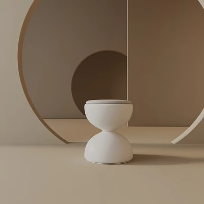 White Modern Minimalist Side Table with Round Stacked Design and Brown Decorative Elements 3d model