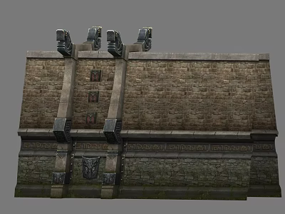 Ancient Stone Brick Wall With Decorative Carvings And Relief Details On Top 3d model