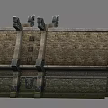 Ancient Stone Brick Wall With Decorative Carvings And Relief Details On Top