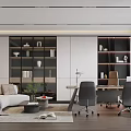 Modern Office Interior Design With Sofa Desk Bookshelves And Green Plants