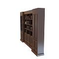 Technology Exhibition Hall Dark Wood Display Cabinet With Multiple Shelves Holding Books And Decorative Items