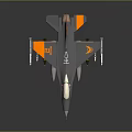Gray Fighter Jet With Orange Yellow Accents And Missiles Attached On Wings