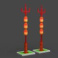 Traditional Red Roadside Facilities With Lanterns And Green Patterned Bases 3d model