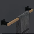 Modern Bathroom Accessories Wall Mounted Towel Rack With Wooden Bar Black Brackets And Gray Towel