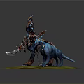 Red And Blue Armored Warrior With Horned Blue Creature On Mossy Green Platform