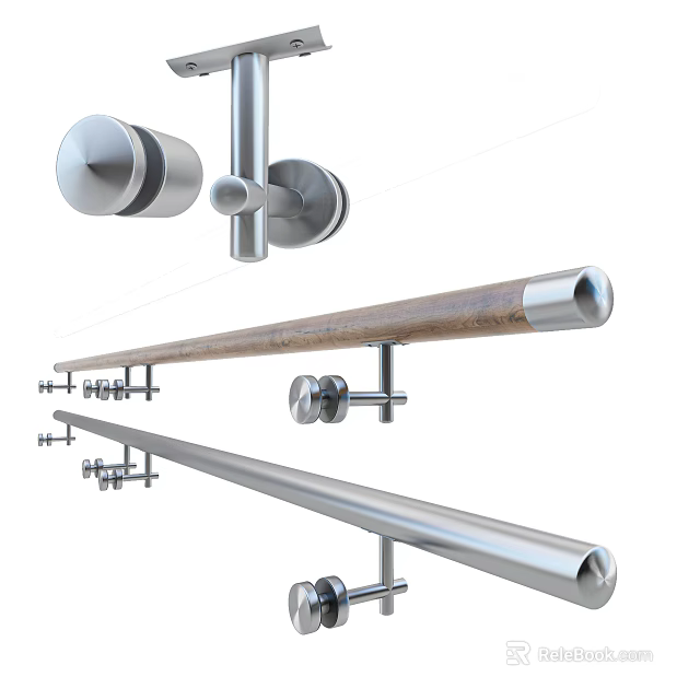 Modern Metal And Wooden Handrails With Decorative Brackets And Sleek Design 3d model 