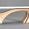 Modern Office Desk With Curved Wooden Structure And White Sleek Top Design