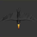 Toucan Flying With Vibrant Beak And Black Feathers On Dark Background