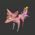 Game Movie Character Pink Fox Low Poly Design Colorful Tail Yellow Pink Purple