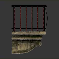 Vintage Wooden Bench Featuring Black Red Railing And Distressed Wood Seat