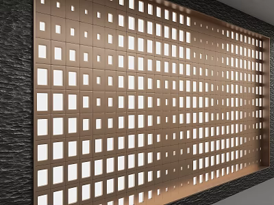 Modern Decorative Background Wall With Perforated Grid Design And Copper Lighting Effect 3d model