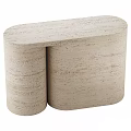 Light Travertine Side Table With Modern Double Cylinder Connected Natural Texture 3d model