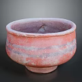 Red Clay Bowl With Gray Stripes Worn Texture And Stable Base For Daily Use