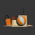 Colorful Beach Sandcastle Scene With Red Flags Orange Bucket Shovel And Beach Ball