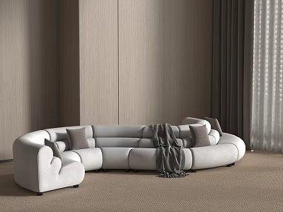 Modern Asymmetrical Light Gray Velvet Sofa With Soft Cushions In Living Room 3d model