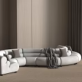 Modern Asymmetrical Light Gray Velvet Sofa With Soft Cushions In Living Room