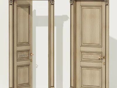 Classical Style Wooden Hinged Doors With Decorative Carvings And Pilaster Frames 3d model