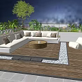 Modern Rooftop Garden Terrace With Sofa Coffee Table Plants And Lighting Design