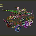 Modern Six Wheeled Tank With Green Orange Camouflage Turret And Gun Barrel